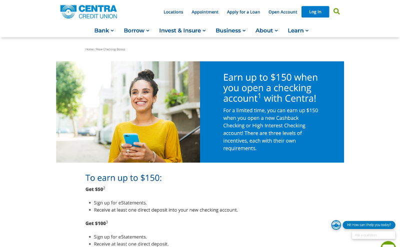 Centra CU - $150 Checking Bonus - Profitable Content