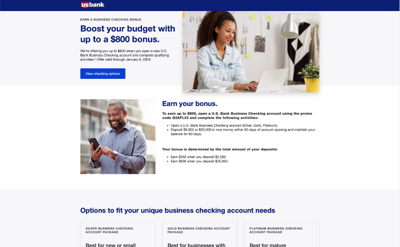 u.s. bank business checking bonus: $300 or $800